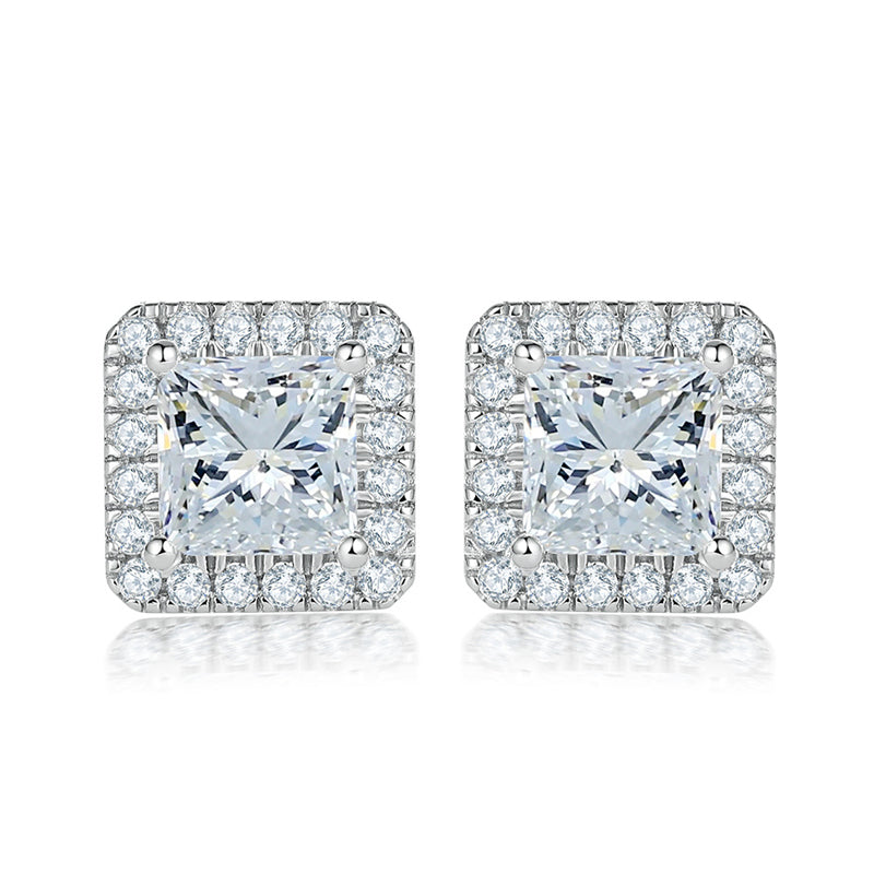 925 Sterling Silver Square Zircon Stud Earrings – Modern Geometric Minimalist Design