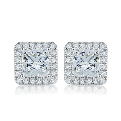 925 Sterling Silver Square Zircon Stud Earrings – Modern Geometric Minimalist Design