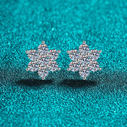 925 Sterling Silver Sunflower Moissanite Stud Earrings - PT950 Gold Plated (1.4CT)