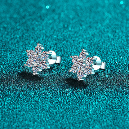 925 Sterling Silver Sunflower Moissanite Stud Earrings - PT950 Gold Plated (1.4CT)