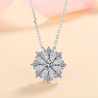925 Sterling Silver Sunflower Pendant Necklace - 0.5CT Moissanite Four-Prong Luxury Chain