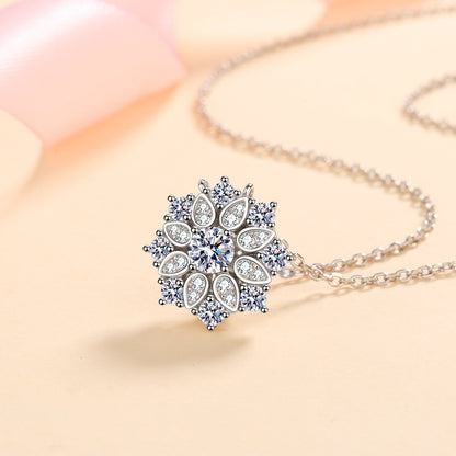 925 Sterling Silver Sunflower Pendant Necklace - 0.5CT Moissanite Four-Prong Luxury Chain