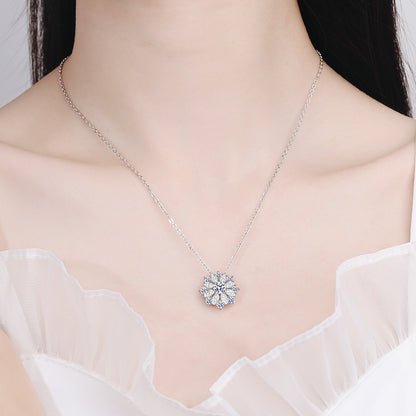 925 Sterling Silver Sunflower Pendant Necklace - 0.5CT Moissanite Four-Prong Luxury Chain