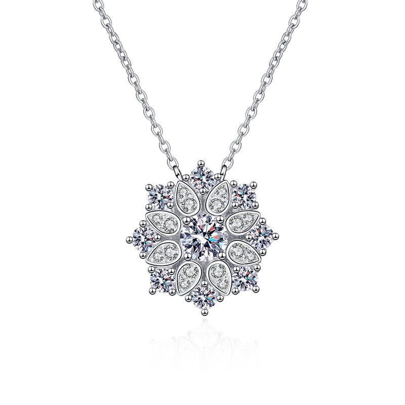 925 Sterling Silver Sunflower Pendant Necklace - 0.5CT Moissanite Four-Prong Luxury Chain