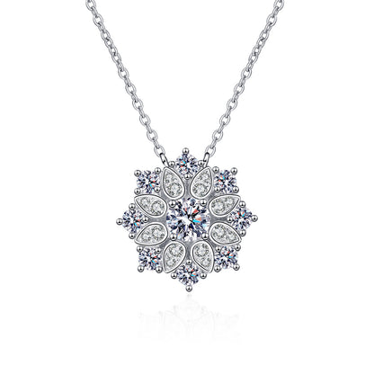 925 Sterling Silver Sunflower Pendant Necklace - 0.5CT Moissanite Four-Prong Luxury Chain