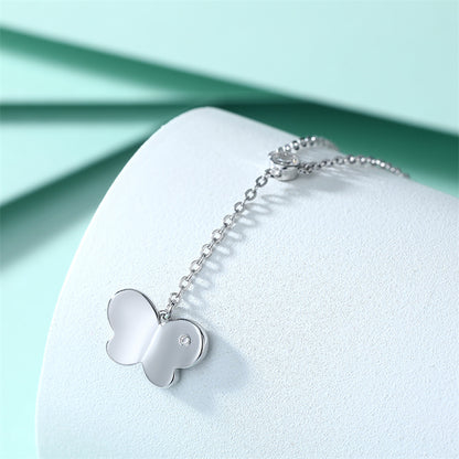 925 Sterling Silver Tassel Butterfly Pendant Necklace - Elegant Layered Chain for Women