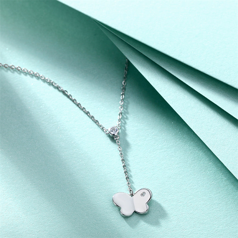 925 Sterling Silver Tassel Butterfly Pendant Necklace - Elegant Layered Chain for Women