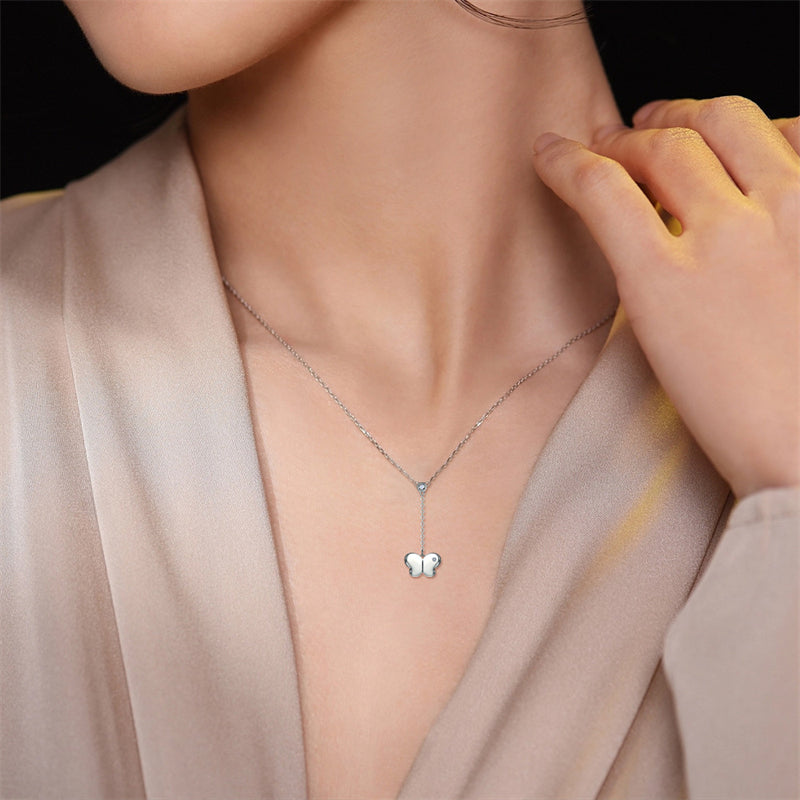 925 Sterling Silver Tassel Butterfly Pendant Necklace - Elegant Layered Chain for Women