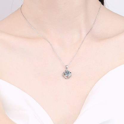 925 Sterling Silver Twisted Four-Prong Pendant Necklace - 1CT Moissanite Sporty-Chic Chain