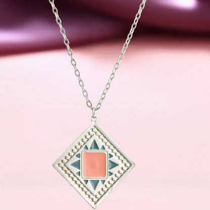 Silver Cross Necklace with Square Pendant