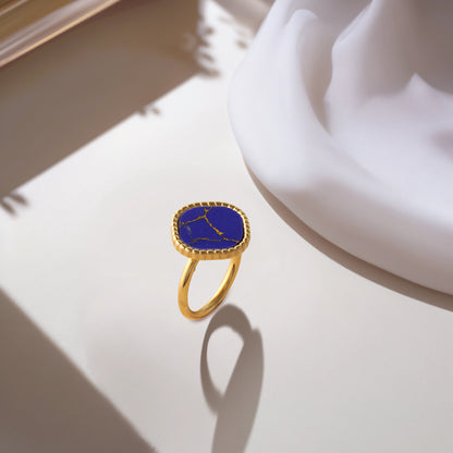 Contemporary Blue Mother of Pearl Stainless Steel Ring