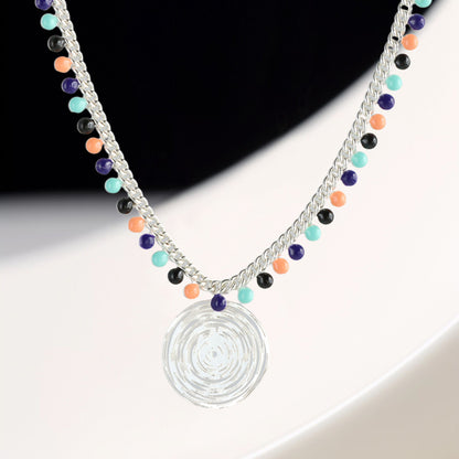 Silver Tone Geometric Round Pendant Chopin Necklace