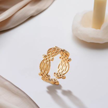 Hollow Floral Pattern Rose Gold Copper Ring