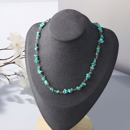 Blue Natural Stone Beads Copper O-Chain Necklace