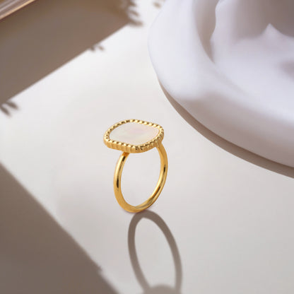 Classic Stainless Steel White Mother of Pearl Ring