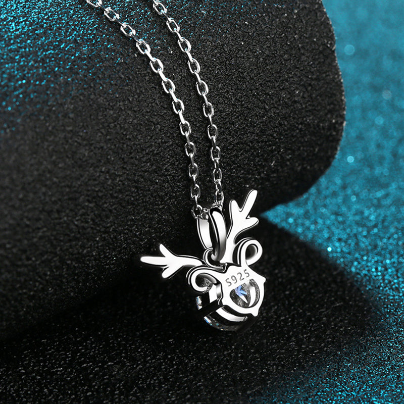 Abyss S925 Sterling Silver PT950-Plated Deer Pendant Necklace - 1CT/2CT Moissanite "Deer Love" Chain