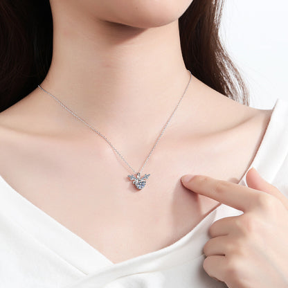 Abyss S925 Sterling Silver PT950-Plated Deer Pendant Necklace - 1CT/2CT Moissanite "Deer Love" Chain