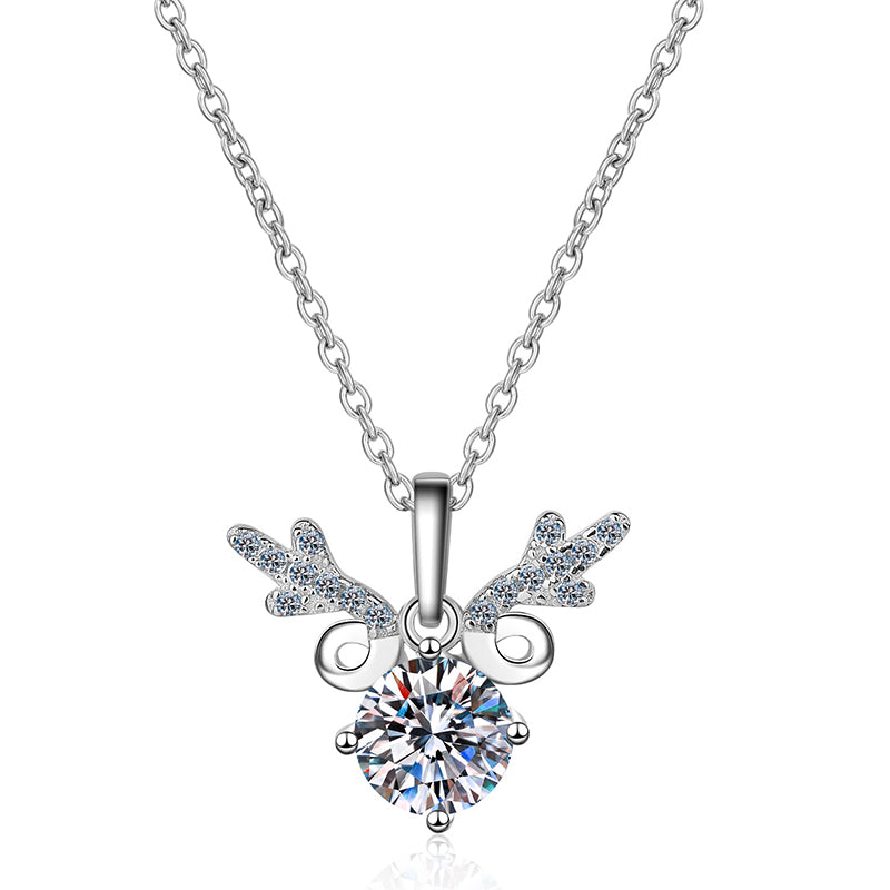 Abyss S925 Sterling Silver PT950-Plated Deer Pendant Necklace - 1CT/2CT Moissanite "Deer Love" Chain