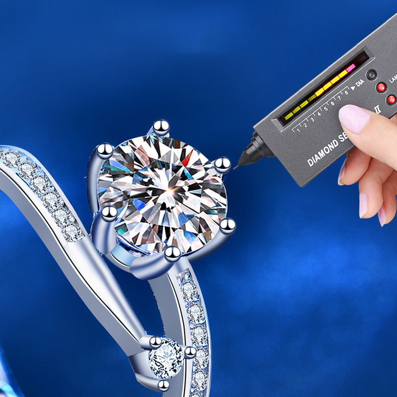 Adjustable Asymmetric 925 Silver Ring with 1ct Moissanite Instagram Style Women's Fashion Jewelry
