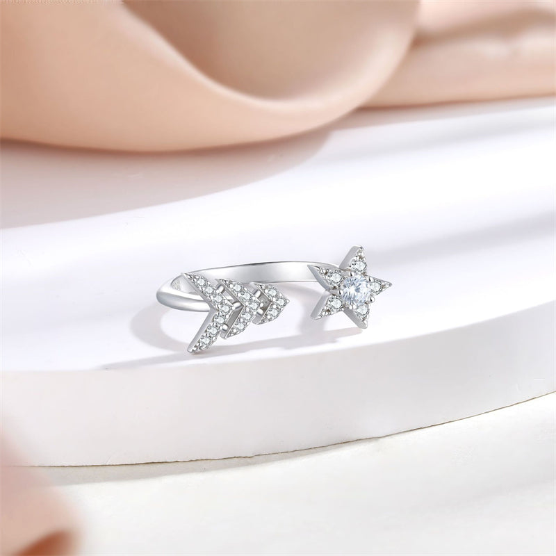 Adjustable Crown 925 Silver Ring - Elegant Open Band with Geometric Detailing