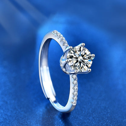 Adjustable Crown Design 925 Silver Ring Set with 1ct & 0.5ct Moissanite Instagram Style Women's Jewelry