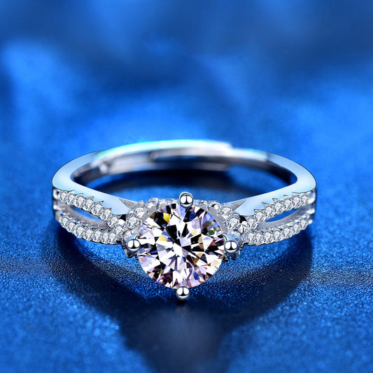 Adjustable Crown Design 925 Silver Ring with 1ct D Color Moissanite Minimalist Women's Jewelry