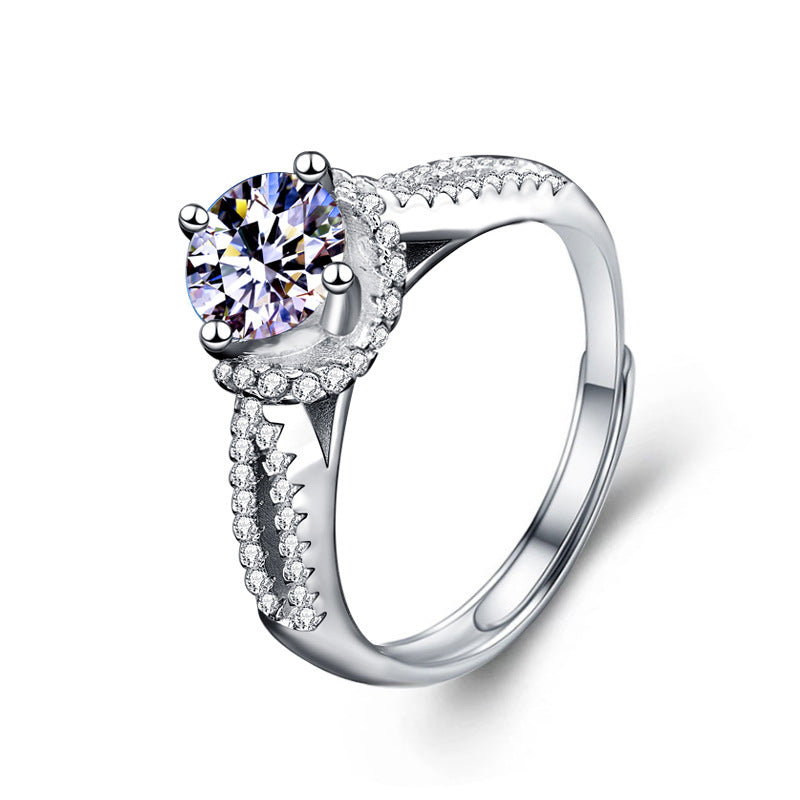Adjustable Crown Design 925 Silver Ring with 1ct D Color Moissanite Minimalist Women's Jewelry