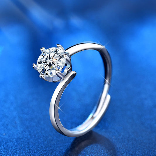 Adjustable Crown Design 925 Silver Ring with 1ct Moissanite Polished Rhodium Plated Women's Jewelry