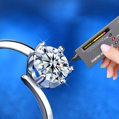 Adjustable Crown Design 925 Silver Ring with 1ct Moissanite Polished Rhodium Plated Women's Jewelry
