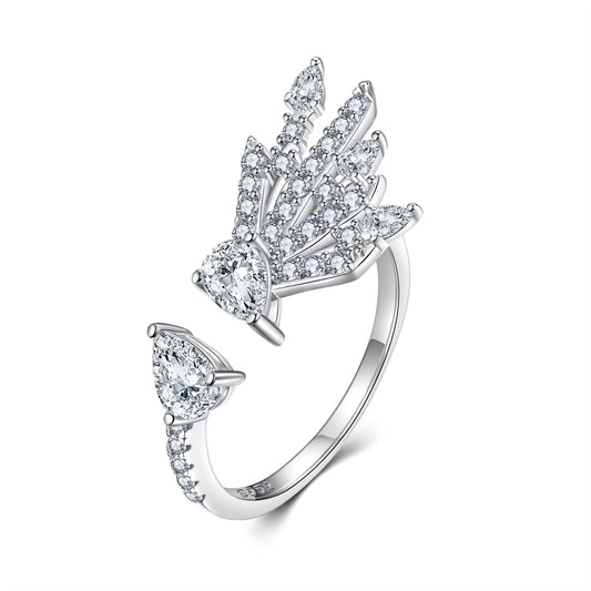 Adjustable Crown & Bow 925 Silver Ring - Celestial-Inspired Open Band with Zirconia Stones