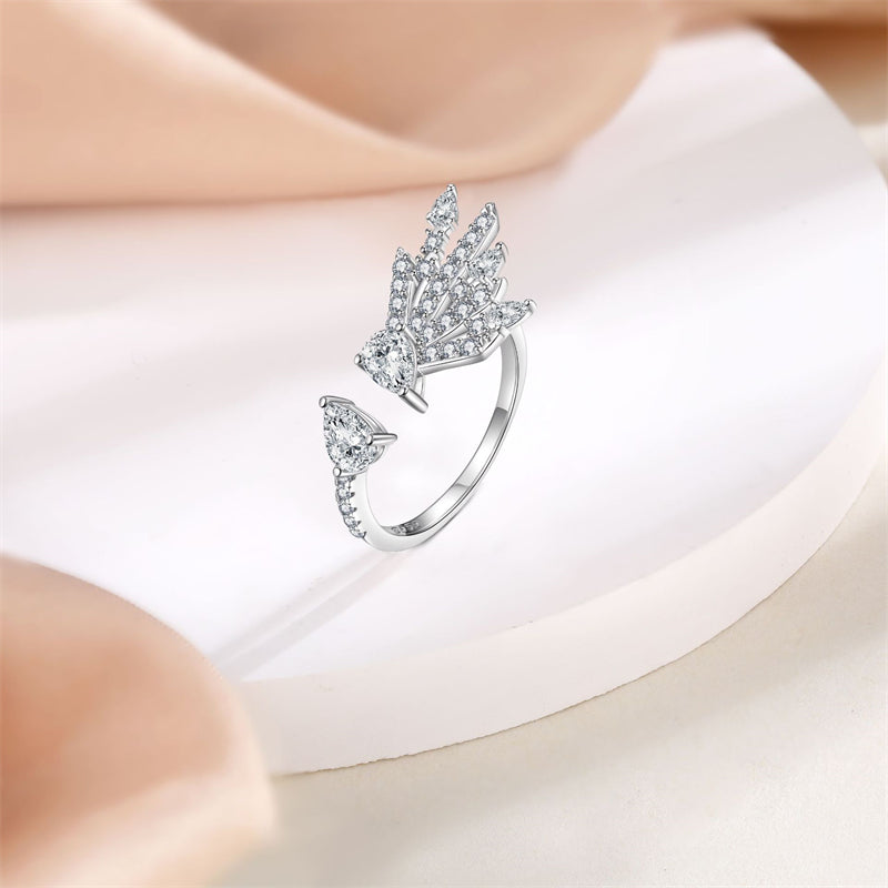 Adjustable Crown & Bow 925 Silver Ring - Celestial-Inspired Open Band with Zirconia Stones