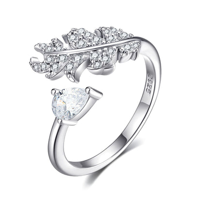Adjustable Floral 925 Silver Ring - Nature-Inspired Open Band with Leaf & Wheat Motifs