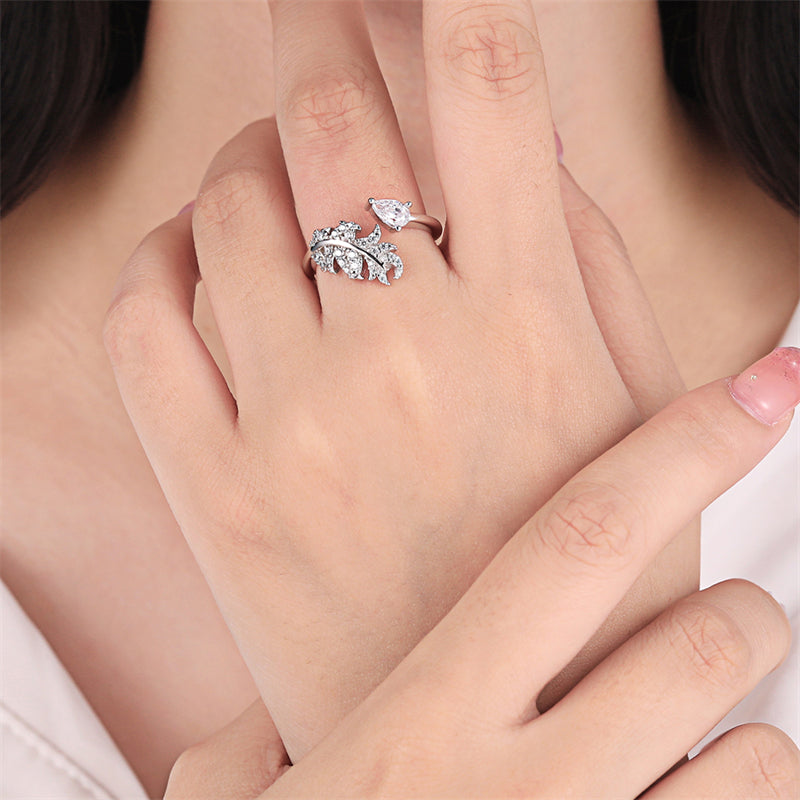 Adjustable Floral 925 Silver Ring - Nature-Inspired Open Band with Leaf & Wheat Motifs