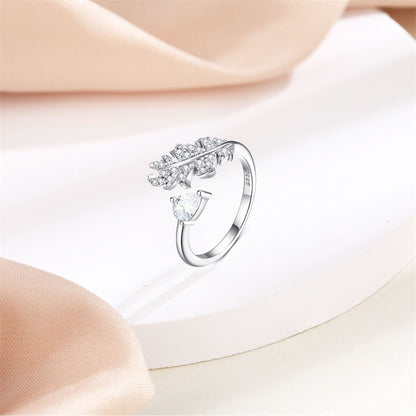 Adjustable Floral 925 Silver Ring - Nature-Inspired Open Band with Leaf & Wheat Motifs