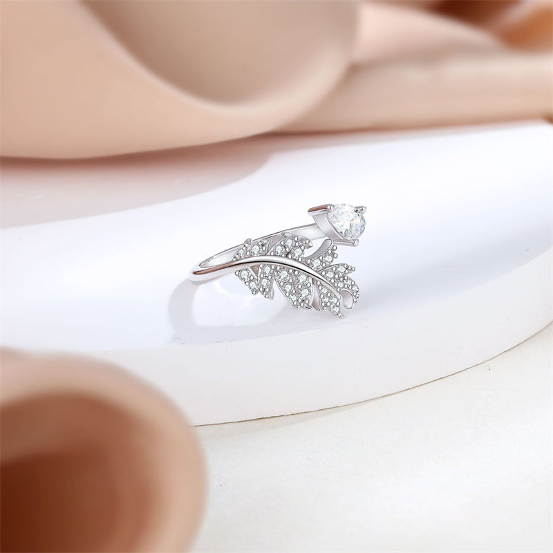 Adjustable Floral 925 Silver Ring - Nature-Inspired Open Band with Leaf & Wheat Motifs