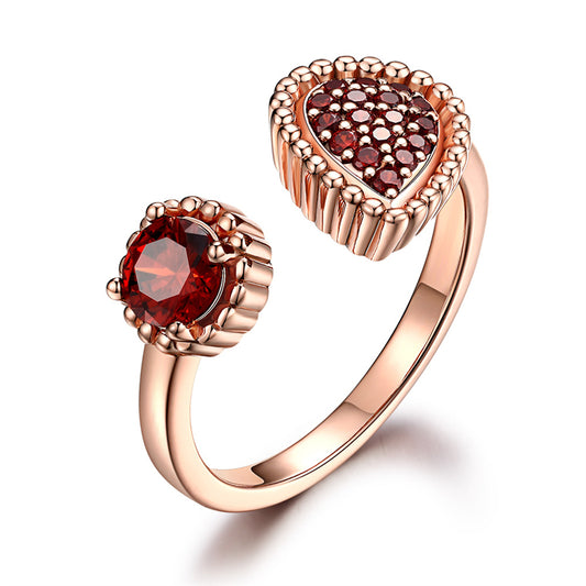 Adjustable Floral 925 Silver Ring - Romantic Rose Gold Band with Gemstone Accents