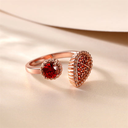 Adjustable Floral 925 Silver Ring - Romantic Rose Gold Band with Gemstone Accents