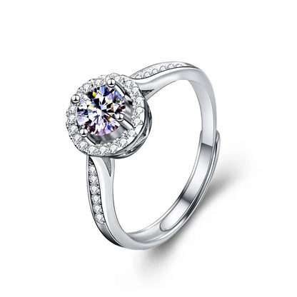 Adjustable Geometric 925 Silver Ring with 0.5ct/1ct/2ct D Color Moissanite Women's Versatile Jewelry