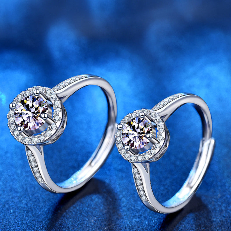 Adjustable Geometric 925 Silver Ring with 0.5ct/1ct/2ct D Color Moissanite Women's Versatile Jewelry