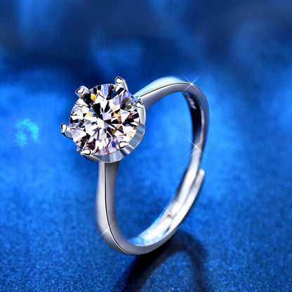 Adjustable Geometric 925 Silver Ring with 1ct/2ct D Color Moissanite 0.05um Thick Rhodium Plated Women's Jewelry