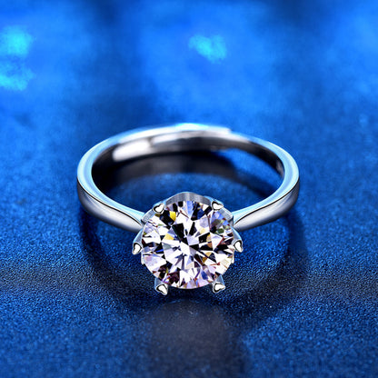 Adjustable Geometric 925 Silver Ring with 1ct/2ct D Color Moissanite 0.05um Thick Rhodium Plated Women's Jewelry