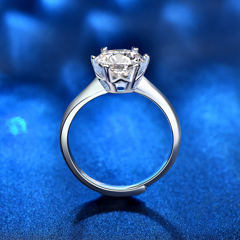 Adjustable Geometric 925 Silver Ring with 1ct/2ct D Color Moissanite 0.05um Thick Rhodium Plated Women's Jewelry