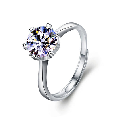 Adjustable Geometric 925 Silver Ring with 1ct/2ct D Color Moissanite 0.05um Thick Rhodium Plated Women's Jewelry