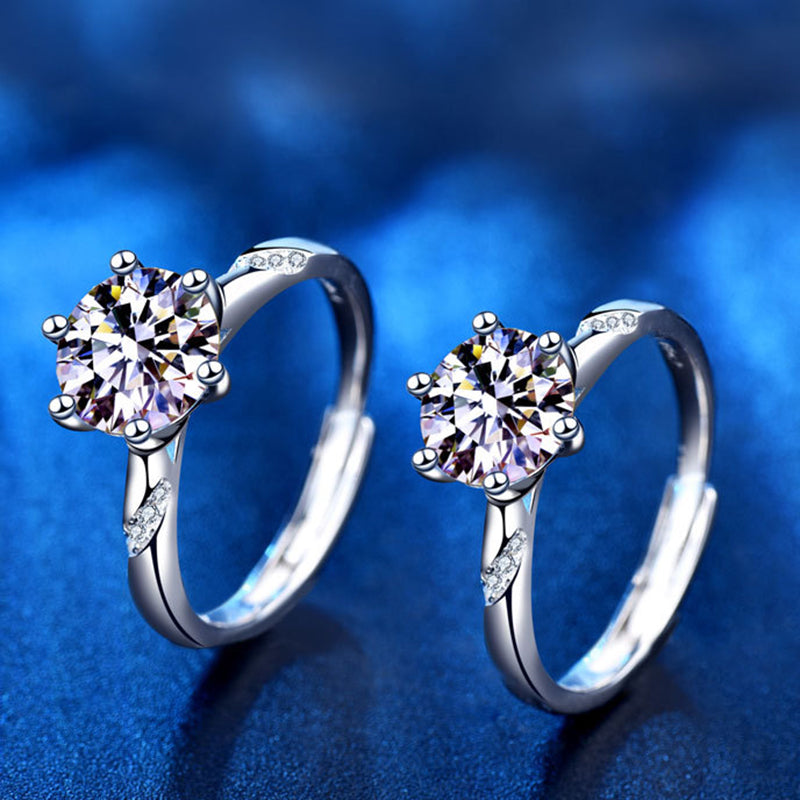 Adjustable Geometric 925 Silver Ring with 1ct/2ct D Color Moissanite & Hearts & Arrows Zircon Heavy 0.05um Rhodium Plated