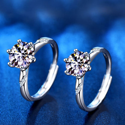 Adjustable Geometric 925 Silver Ring with 1ct/2ct D Color Moissanite & Hearts & Arrows Zircon Heavy 0.05um Rhodium Plated