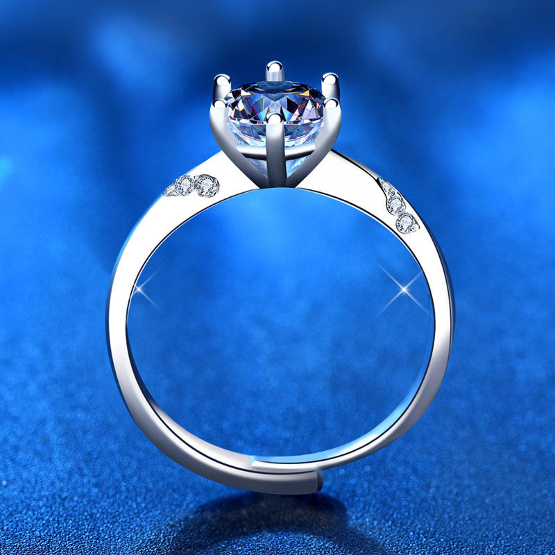 Adjustable Geometric 925 Silver Ring with 1ct/2ct D Color Moissanite & Hearts & Arrows Zircon Heavy 0.05um Rhodium Plated
