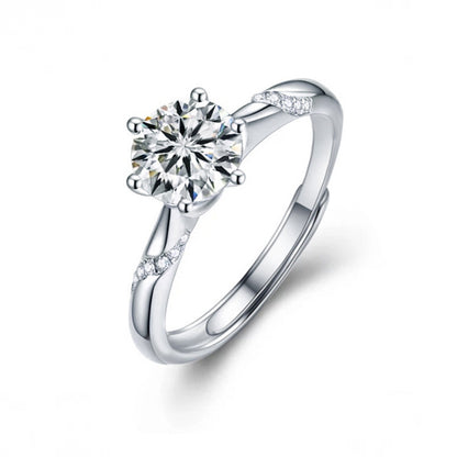 Adjustable Geometric 925 Silver Ring with 1ct/2ct D Color Moissanite & Hearts & Arrows Zircon Heavy 0.05um Rhodium Plated