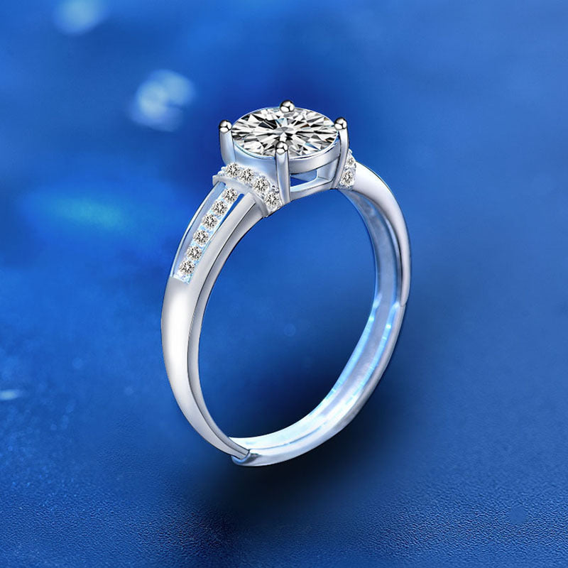 Adjustable Geometric 925 Silver Ring with 1ct Moissanite Women's Minimalist Jewelry