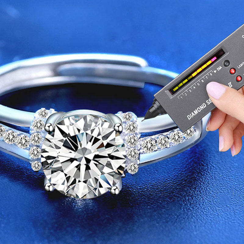 Adjustable Geometric 925 Silver Ring with 1ct Moissanite Women's Minimalist Jewelry
