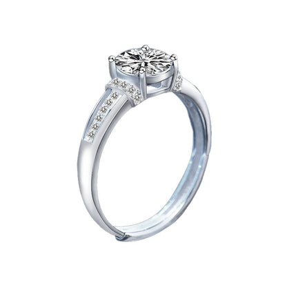 Adjustable Geometric 925 Silver Ring with 1ct Moissanite Women's Minimalist Jewelry